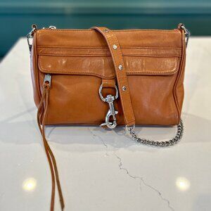 Rebecca Minkoff Mini Mac Crossbody Bag Purse Caramel with Chain Accented Strap